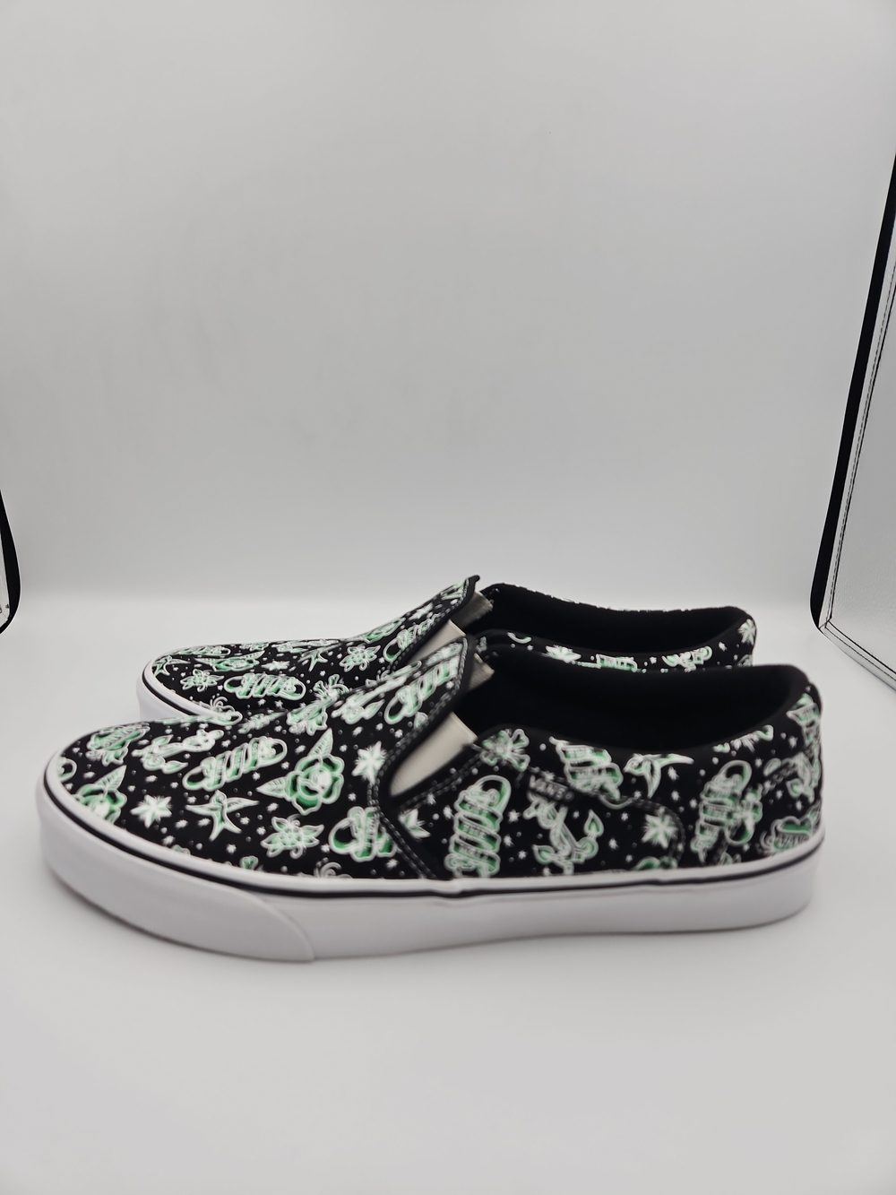 Vans Black Slip-On Sneakers with Mint Tattoo Print